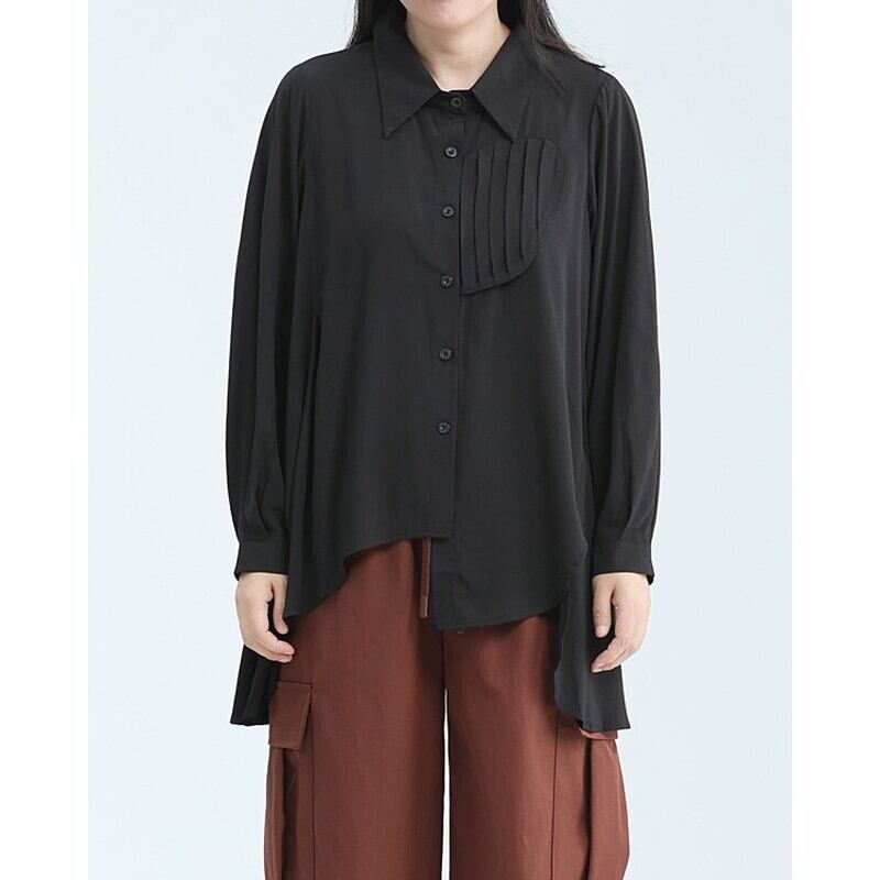 Asymemtry Pleats Collared Shirt【TR3136】