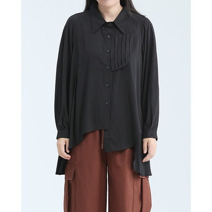 Asymemtry Pleats Collared Shirt【TR3136】