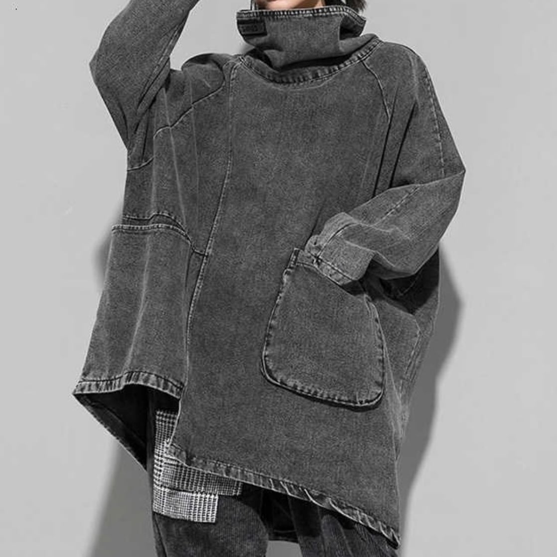 〈Unisex〉Denim Loose High-Neck Shirt【TR3010】
