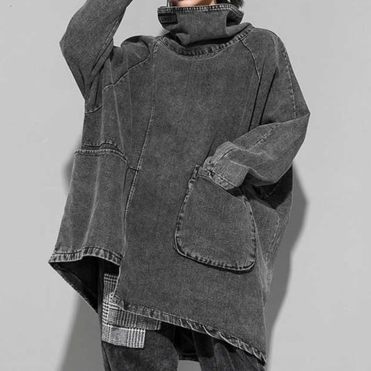 〈Unisex〉Denim Loose High-Neck Shirt【TR3010】