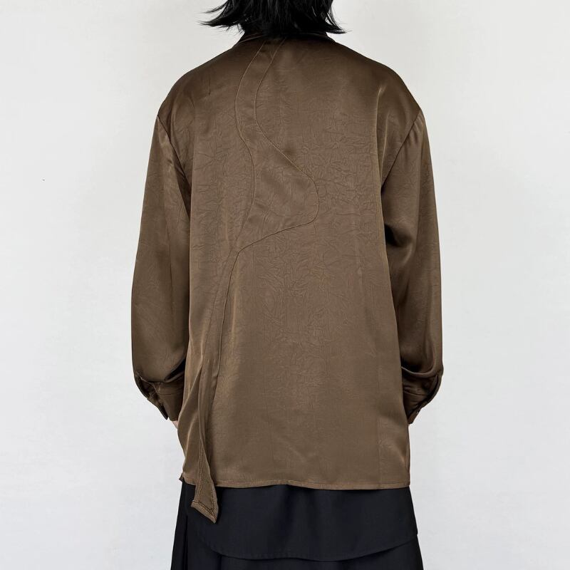 Satin Draped Texture Collared Shirt【TR3361】