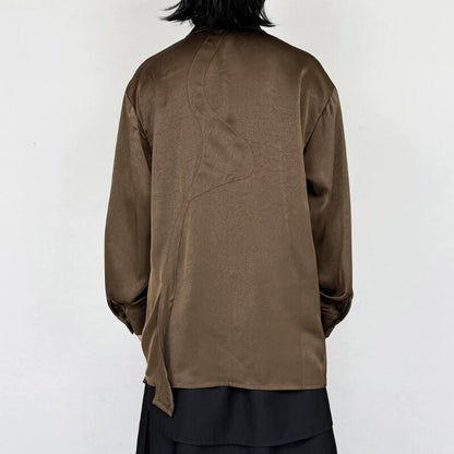 Satin Draped Texture Collared Shirt【TR3361】