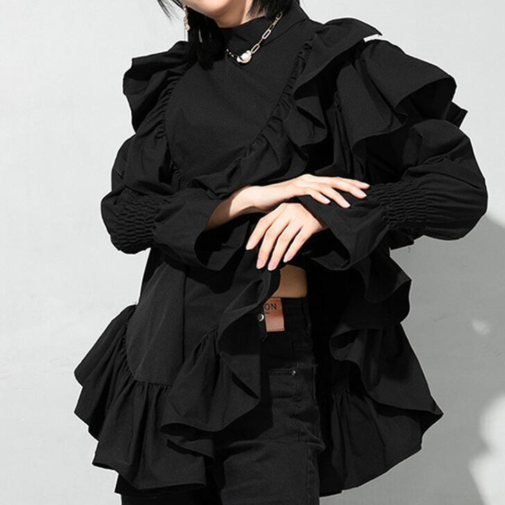 Stand Collor Frilled Shirt【TR0438】