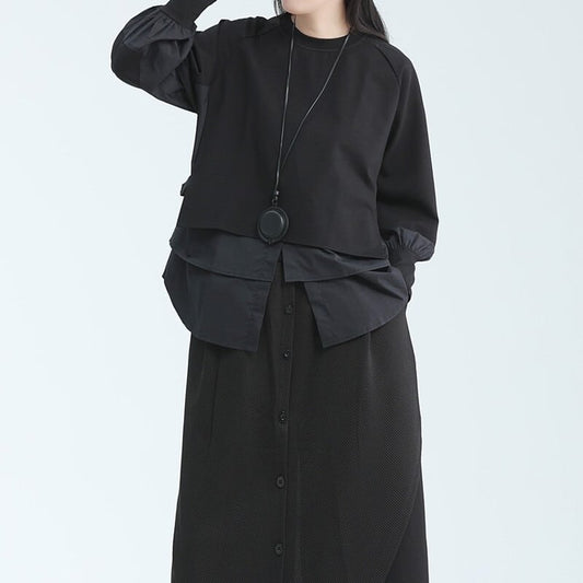 Fake-Layered Patchwork Collared Shirt【TR3115】