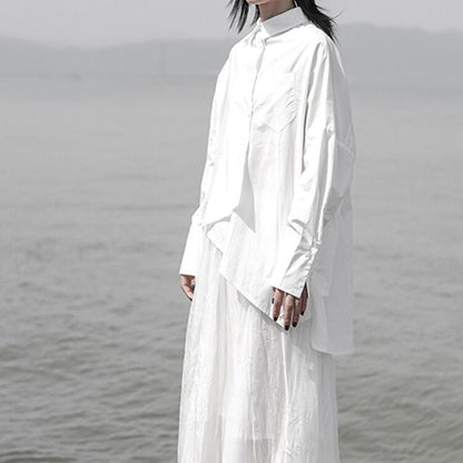 〈Unisex〉Irregular Back-slit Shirt【TR1421】