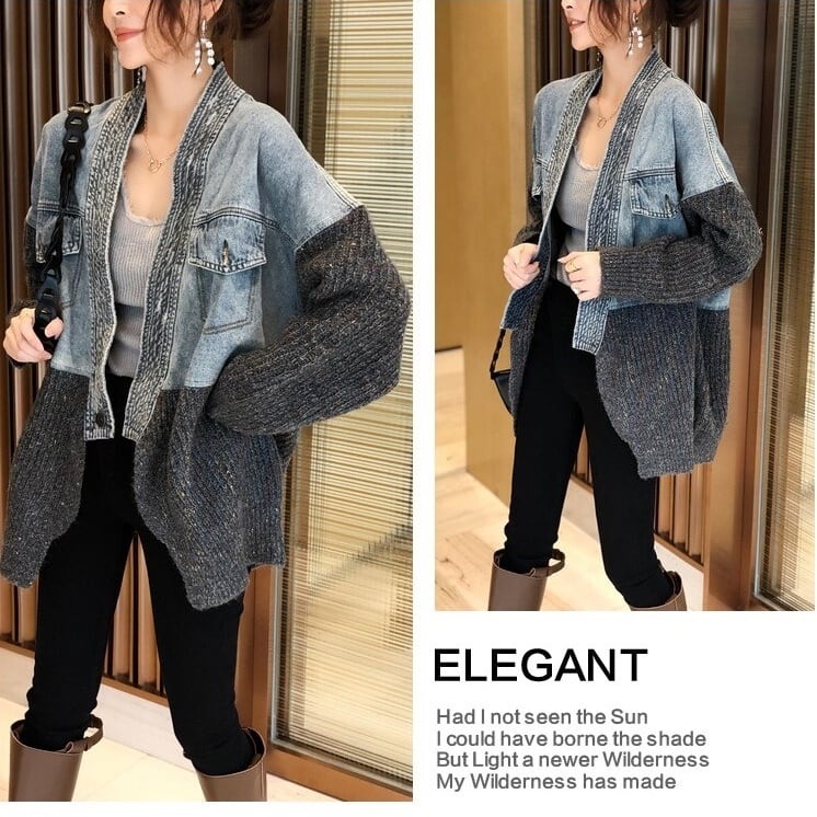 Patchwork Denim Sweater Jacket【TR3022】