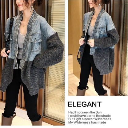 Patchwork Denim Sweater Jacket【TR3022】