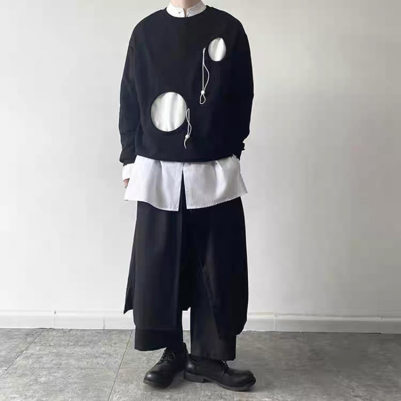 Contrast Cutout Long T-shirt【TR3345】