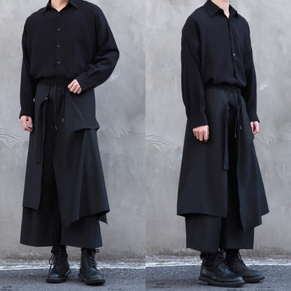 Layered-look Cropped Hakama Pants【TR3274】