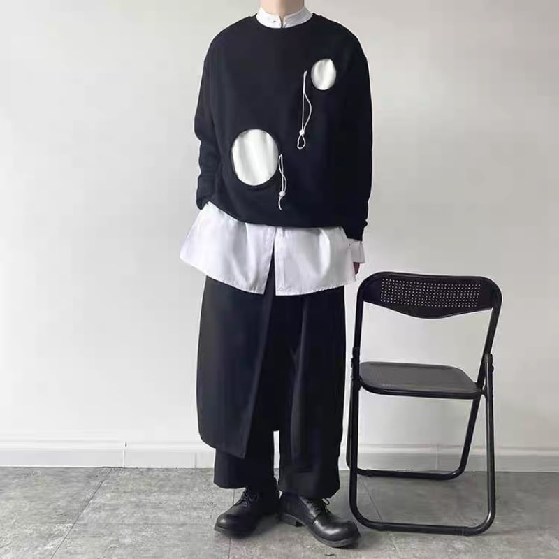 Contrast Cutout Long T-shirt【TR3345】