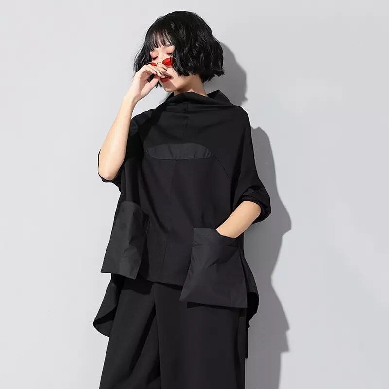 Stand Collar Patchwork T-Shirt【TR1409】