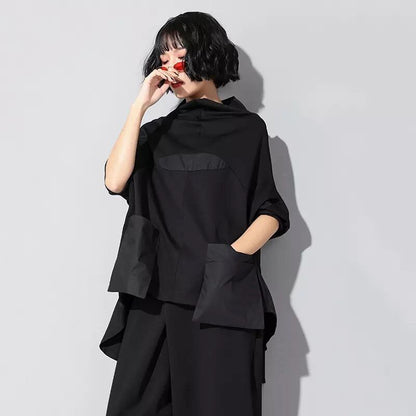 Stand Collar Patchwork T-Shirt【TR1409】