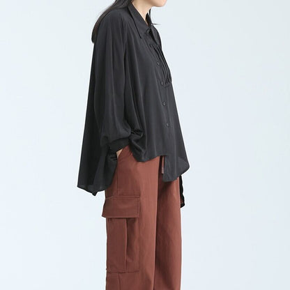Asymemtry Pleats Collared Shirt【TR3136】