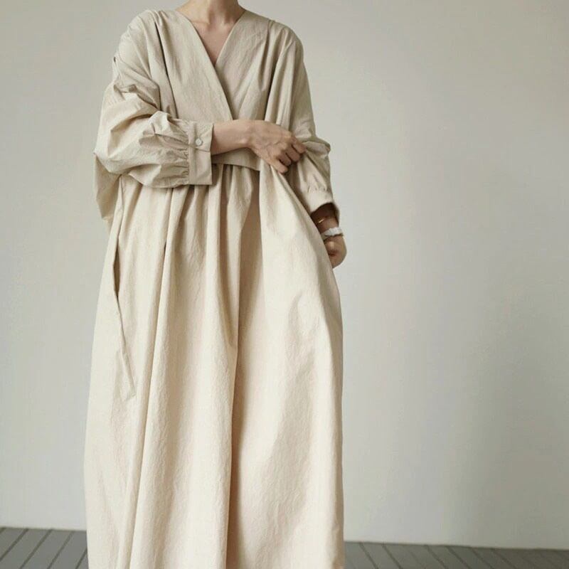 Long Sleeve V-Neck Dress【TR2884】