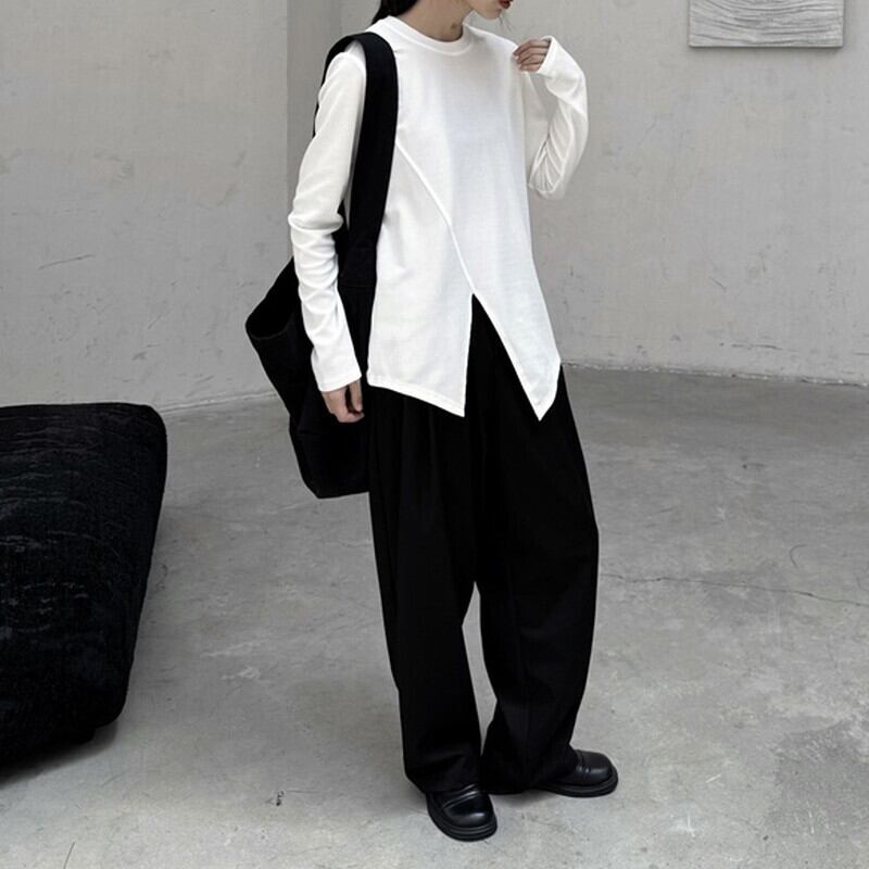 Asymmetry Slit T-Shirt【TR3141】