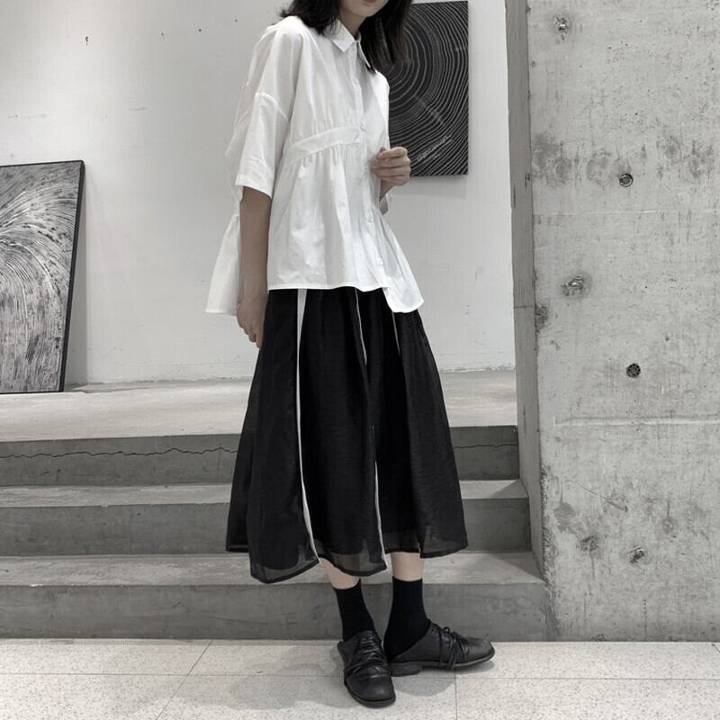 Asymmetry Gather Collared Shirt【TR3111】
