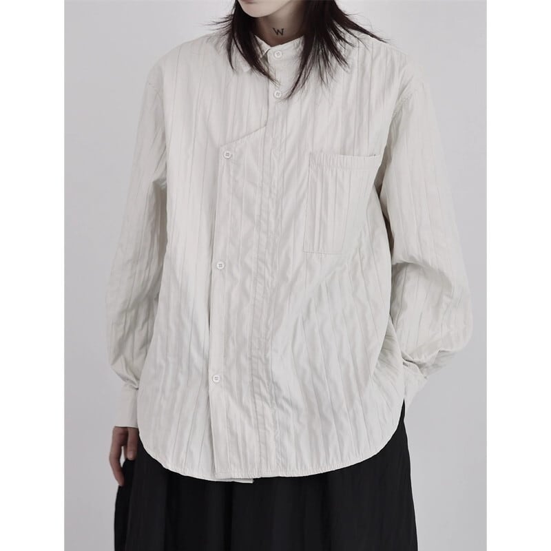 Asymmetry Pleats Collared Shirt【TR3100】