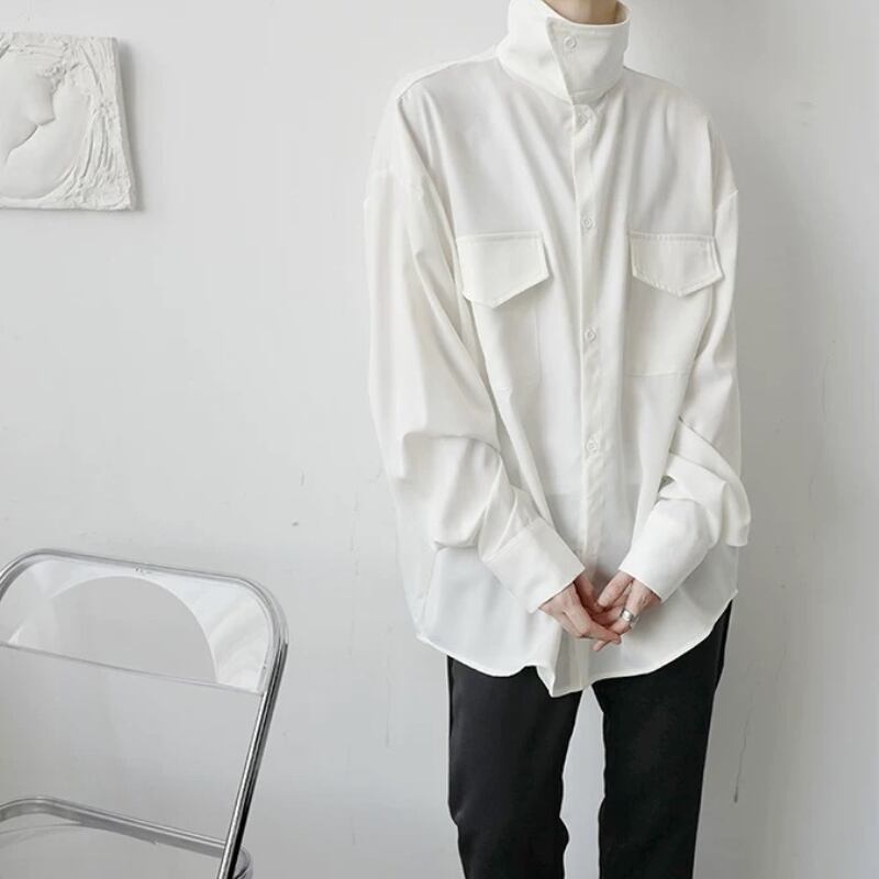 Structured High-Neck Collared Shirt【TR3375】