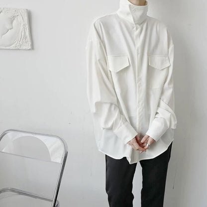 Structured High-Neck Collared Shirt【TR3375】