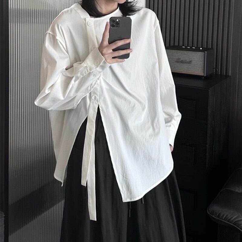 Side-Button No-Collar Collared Shirt【TR3112】