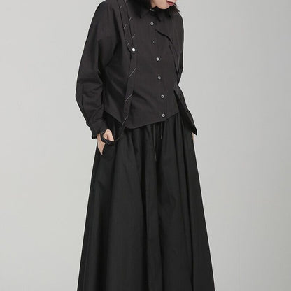 Patchwork Ribbon Collared Shirt【TR3130】