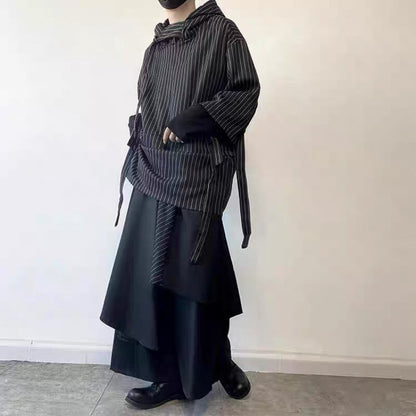 Asymmetric Pinstripe Hoodie【TR3347】