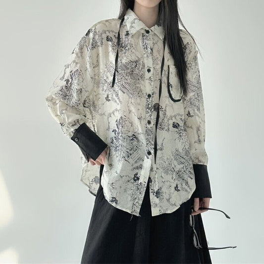 Water-Color Flower Collared Shirt【TR3121】