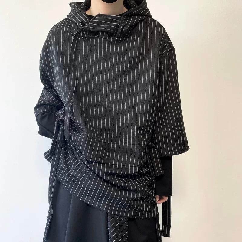 Asymmetric Pinstripe Hoodie【TR3347】