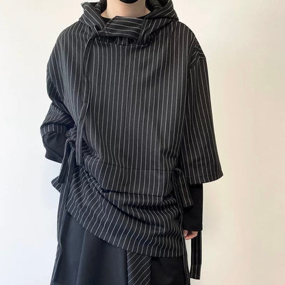 Asymmetric Pinstripe Hoodie【TR3347】
