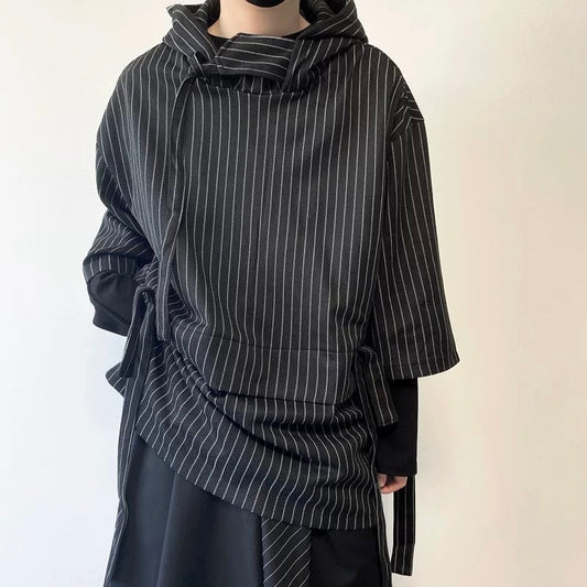 Asymmetric Pinstripe Hoodie【TR3347】