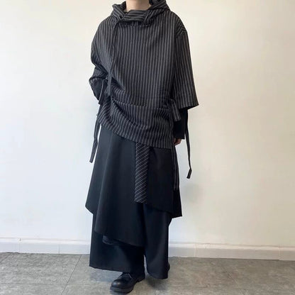 Asymmetric Pinstripe Hoodie【TR3347】