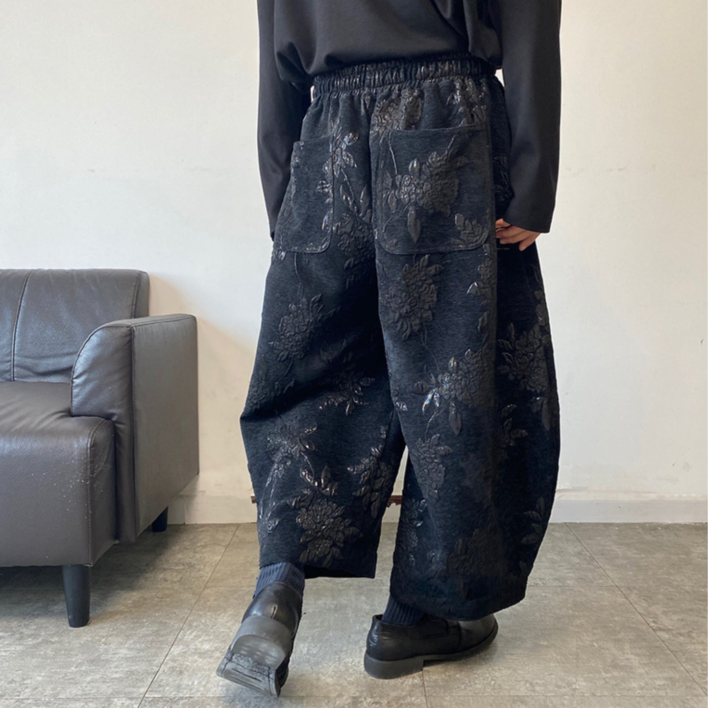 Floral Embroidered Ankle Wide Pants【TR3317】