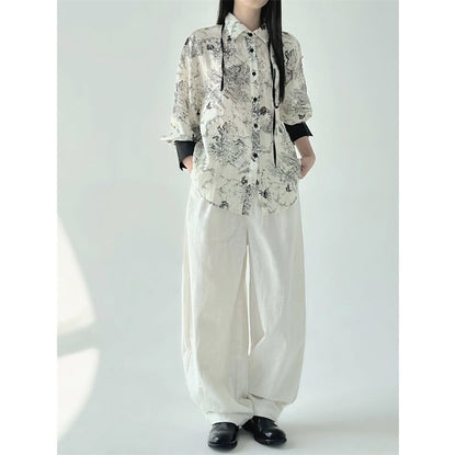 Water-Color Flower Collared Shirt【TR3121】