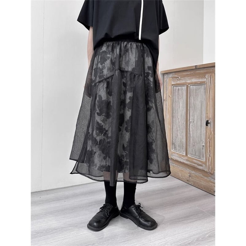 Flower Mesh Flare Skirt【TR3189】