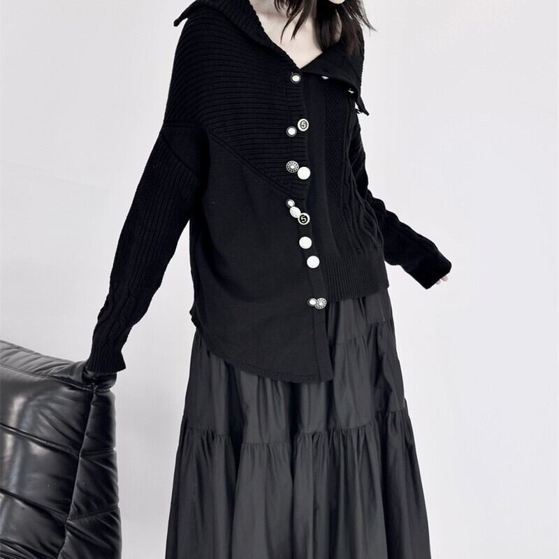 Asymmetry Off-Turtle Knit Jacket【TR3268】