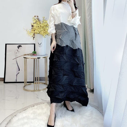 Tricolor Wrinkled All-in-one Dress【TR1454】