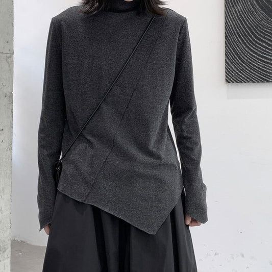 Asymmetry High-Neck T-Shirt【TR3138】
