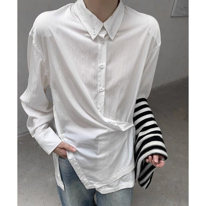Side-Button Drape Collared Shirt【TR3124】