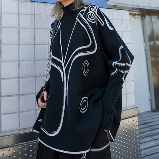 Painted High-neck Knit Shirt【TR1334】