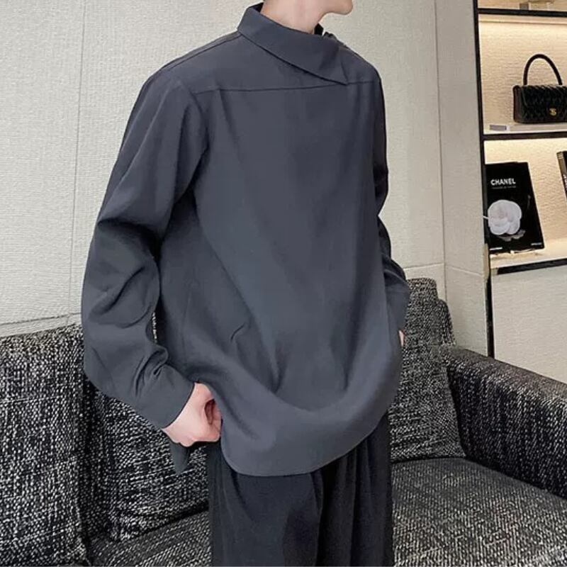 Asymmetric Button Collar T-shirt【TR3353】
