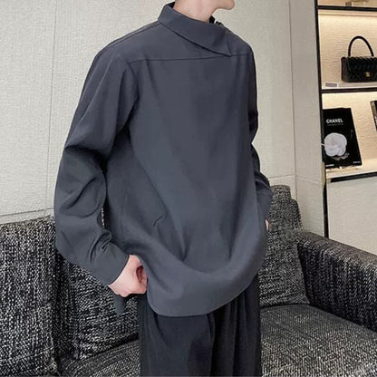 Asymmetric Button Collar T-shirt【TR3353】