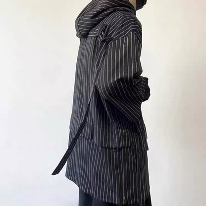 Asymmetric Pinstripe Hoodie【TR3347】