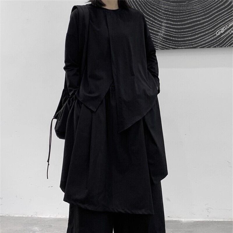 Asymmetry No-Collar Collared Shirt【TR3137】