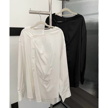 Side-Button No-Collar Collared Shirt【TR3112】