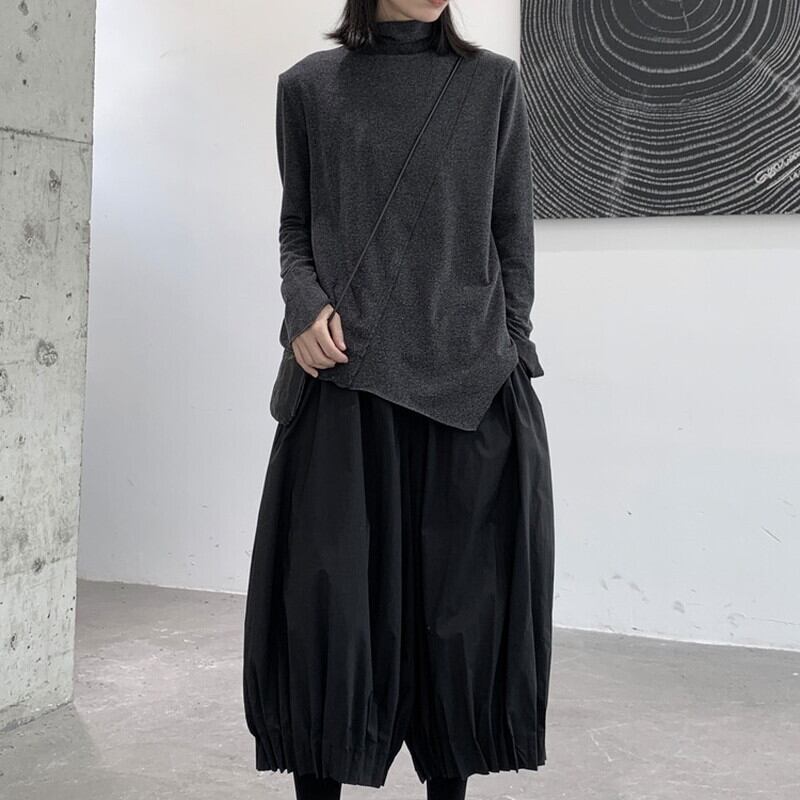 Asymmetry High-Neck T-Shirt【TR3138】