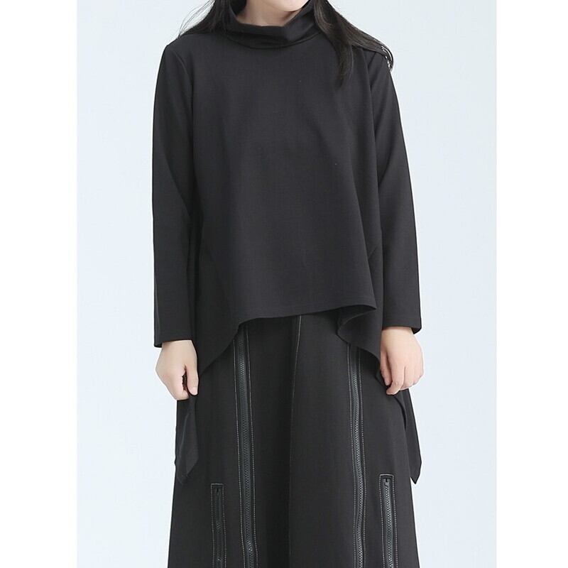 Asymemtry Mock-Neck Flare T-Shirt【TR3150】