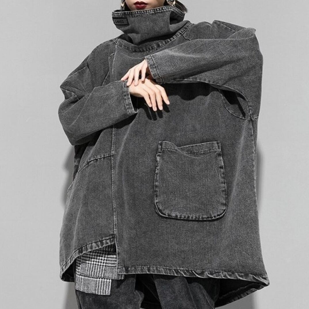 〈Unisex〉Denim Loose High-Neck Shirt【TR3010】