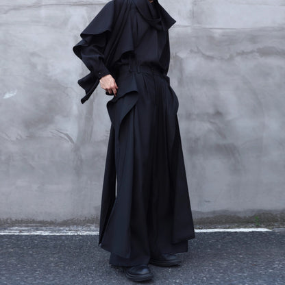 Drape Ribbon Straight Wide Pants【TR3307】
