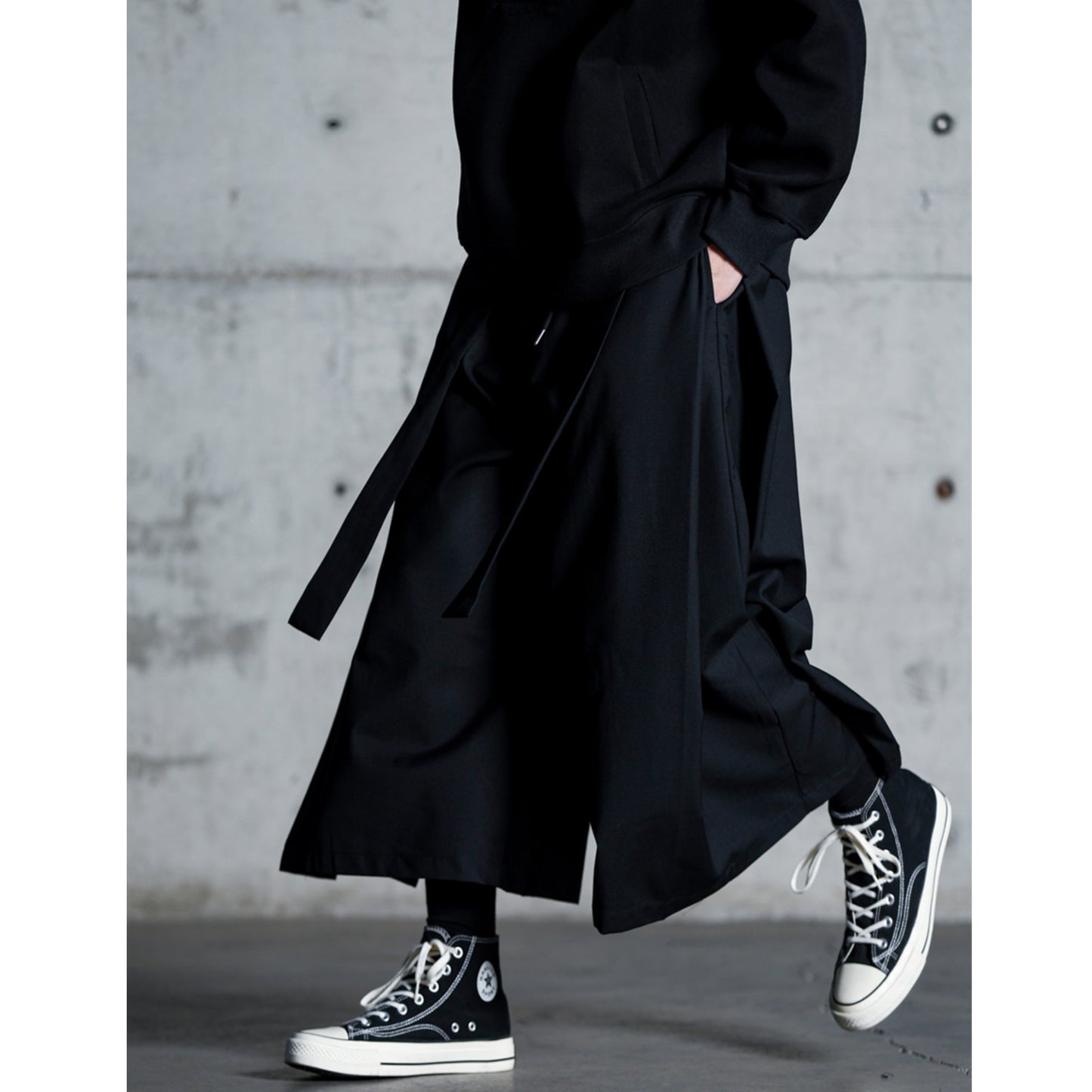 Waist Ribbon Ankle Length Wide Pants【TR3294】