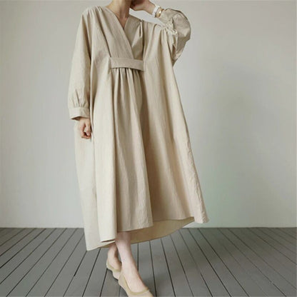Long Sleeve V-Neck Dress【TR2884】